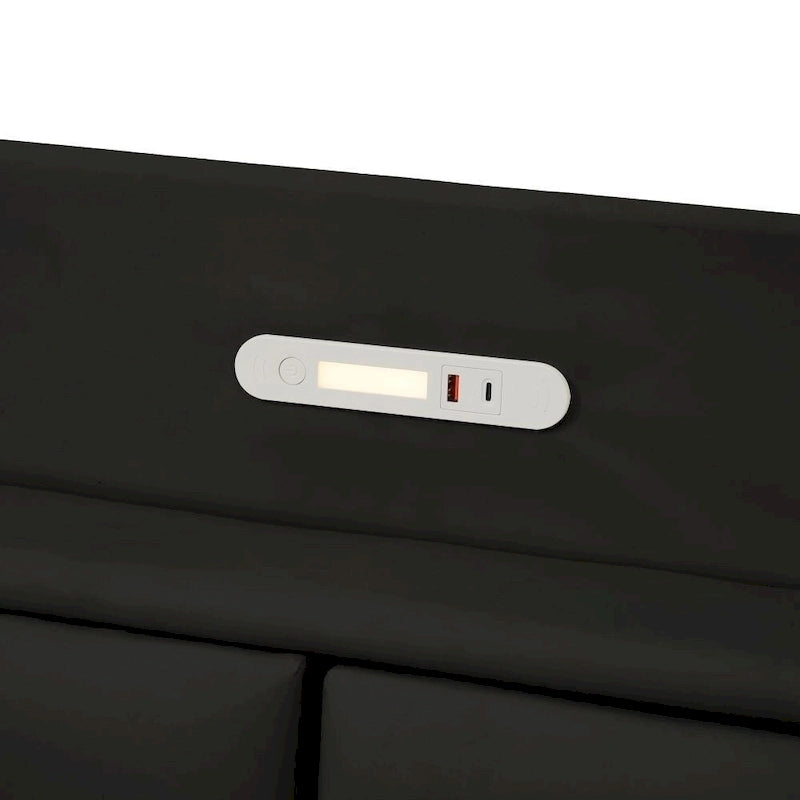 Base de cama flotante tamaño Queen con cabecera de almacenamiento, cama de plataforma tapizada moderna con puertos USB