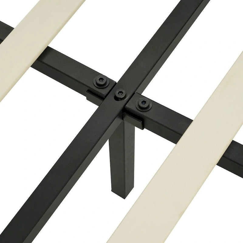 Base de cama flotante tamaño Queen con cabecera de almacenamiento, cama de plataforma tapizada moderna con puertos USB