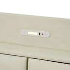 Base de cama flotante tamaño Queen con cabecera de almacenamiento, cama de plataforma tapizada moderna con puertos USB
