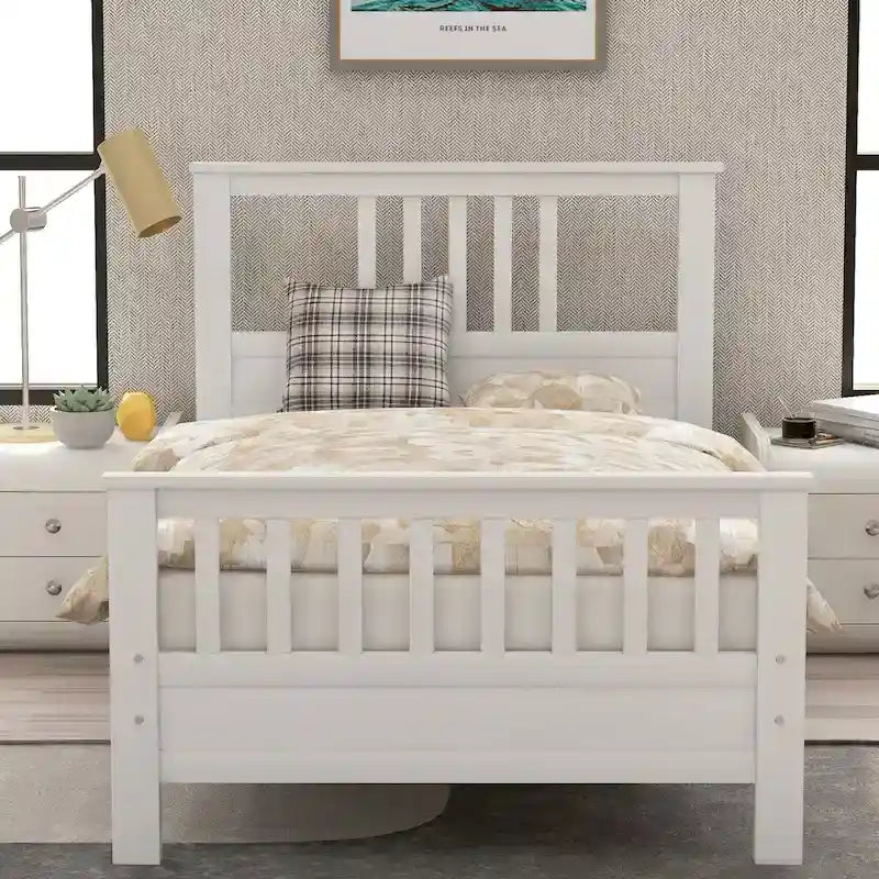 Cama de plataforma de madera con cabecera y piecera, no necesita somier