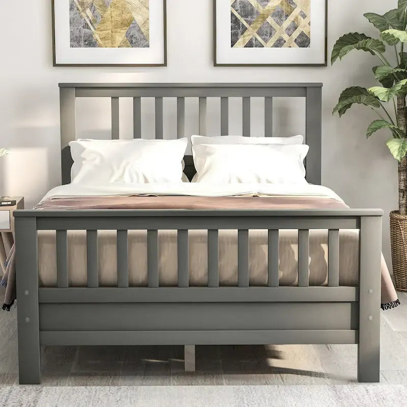 Cama de plataforma de madera con cabecera y piecera, no necesita somier
