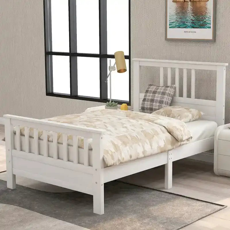 Cama de plataforma de madera con cabecera y piecera, no necesita somier