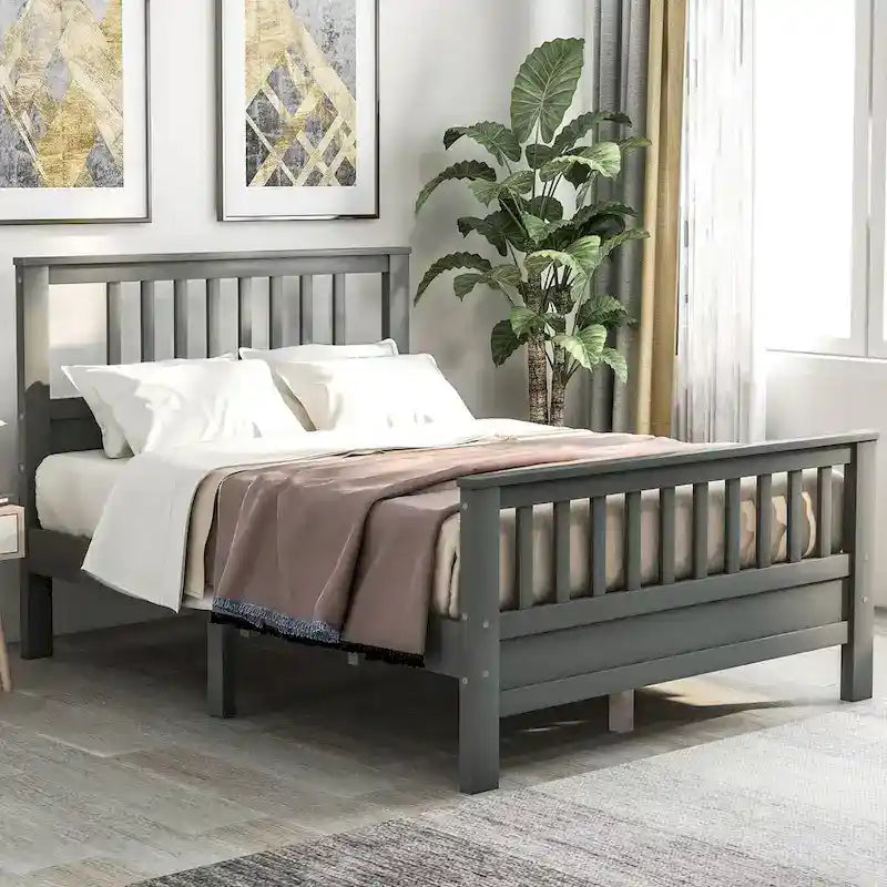 Cama de plataforma de madera con cabecera y piecera, no necesita somier