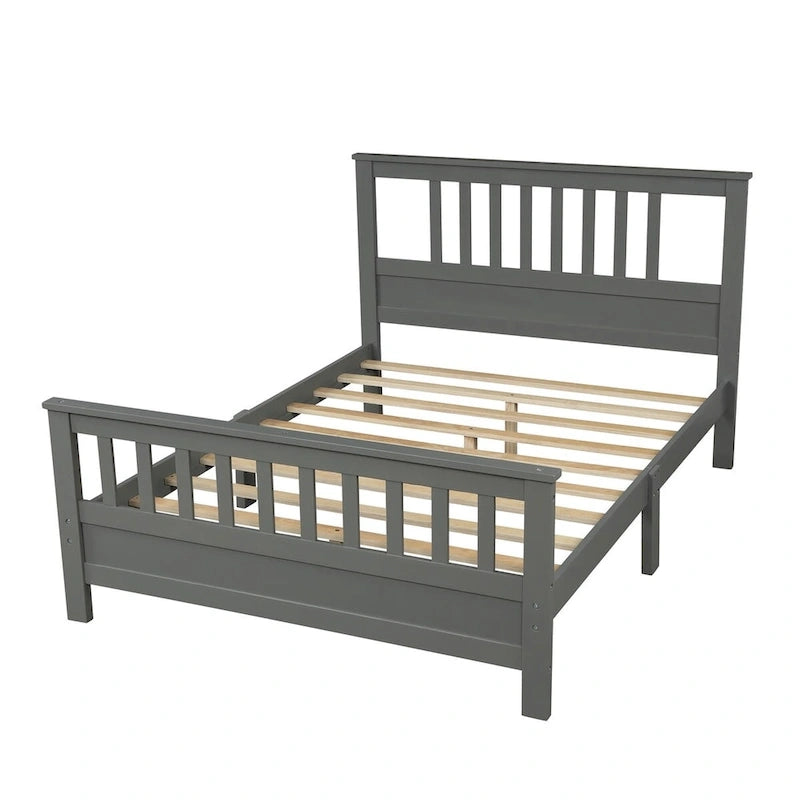 Cama de plataforma de madera con cabecera y piecera, no necesita somier