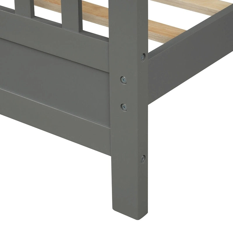 Cama de plataforma de madera con cabecera y piecera, no necesita somier