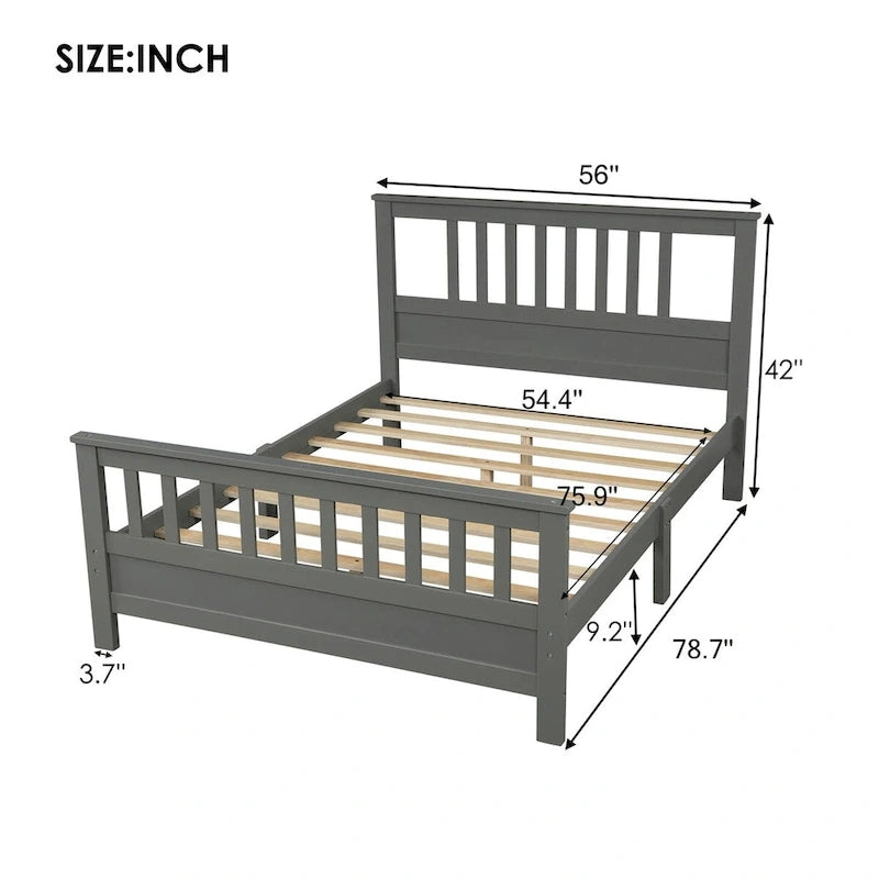 Cama de plataforma de madera con cabecera y piecera, no necesita somier