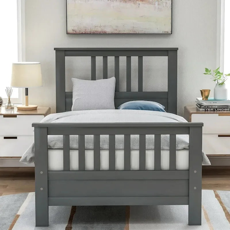 Cama de plataforma de madera con cabecera y piecera, no necesita somier