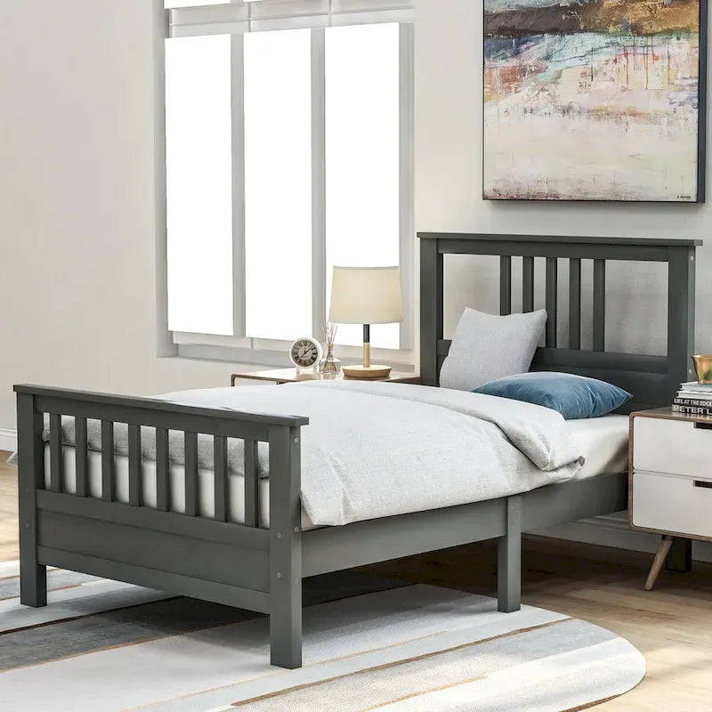 Cama de plataforma de madera con cabecera y piecera, no necesita somier
