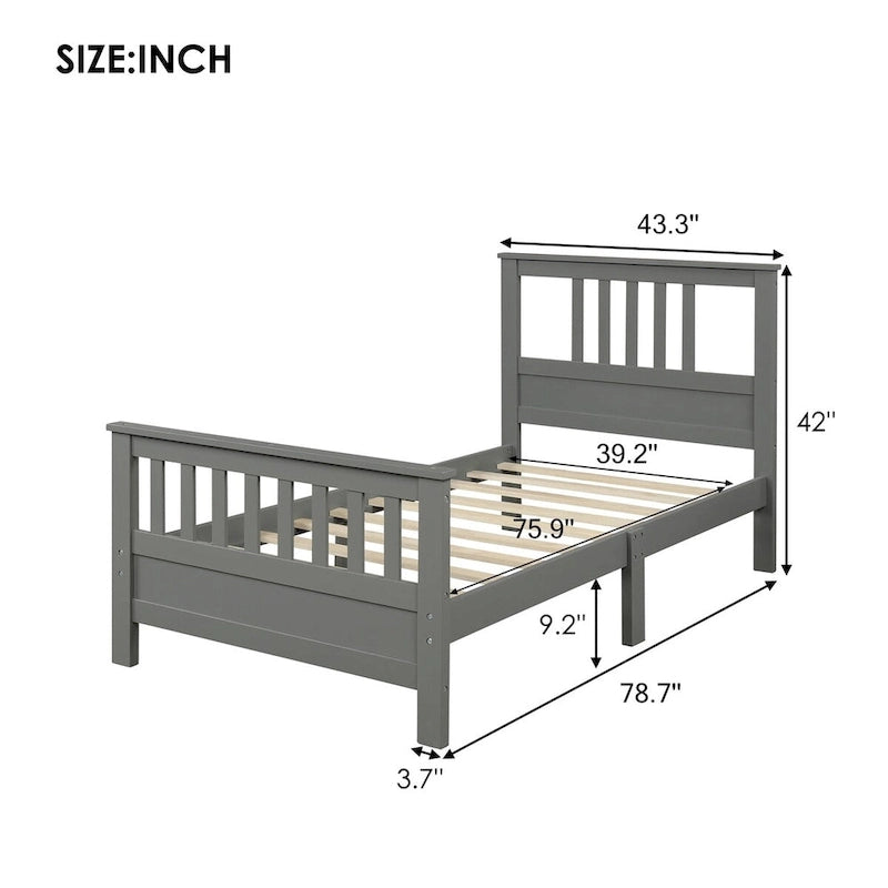 Cama de plataforma de madera con cabecera y piecera, no necesita somier