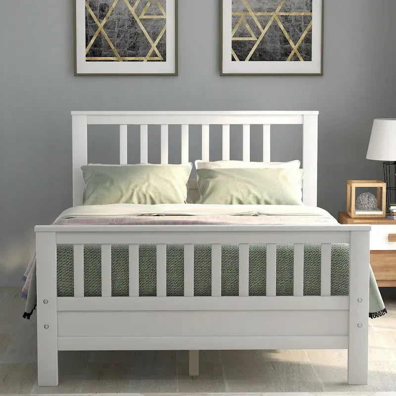 Cama de plataforma de madera con cabecera y piecera, no necesita somier