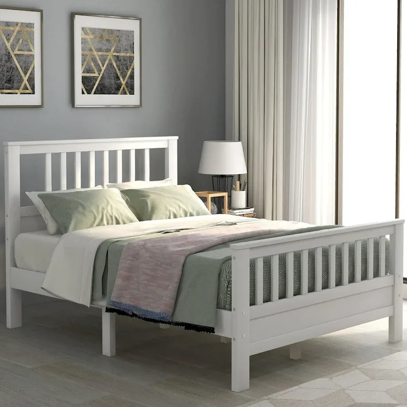 Cama de plataforma de madera con cabecera y piecera, no necesita somier