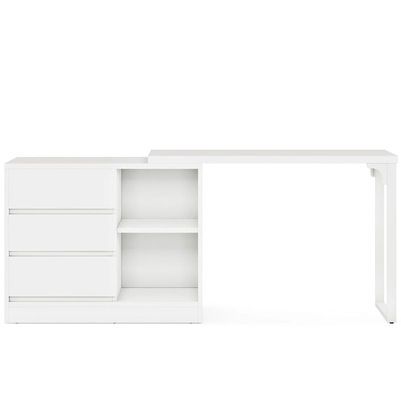 Elegante tocador esquinero en forma de L, mesa de maquillaje blanca