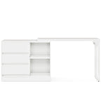 Elegante tocador esquinero en forma de L, mesa de maquillaje blanca