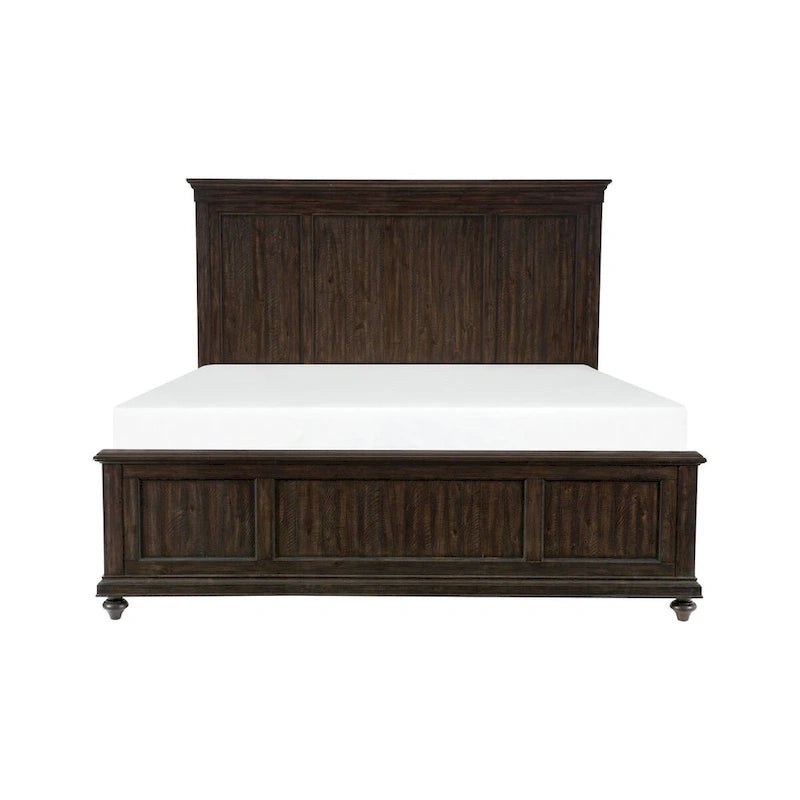 Dormitorio de 3 piezas con acabado carbón de madera flotante: cama, mesita de noche y cómoda