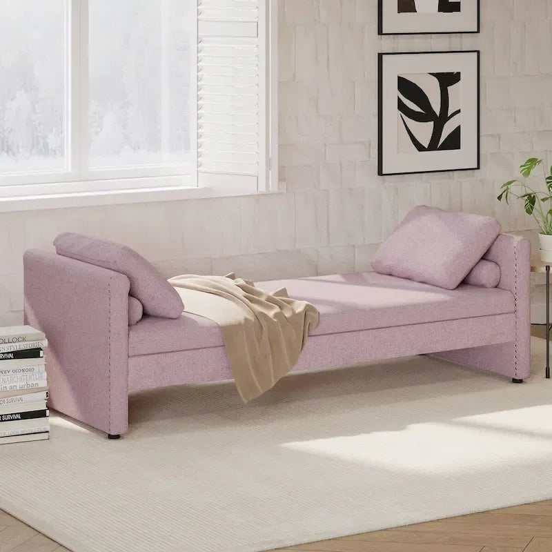 Sofá cama moderno tapizado con almohadas, cama individual pequeña, no necesita colchón, tela de lino