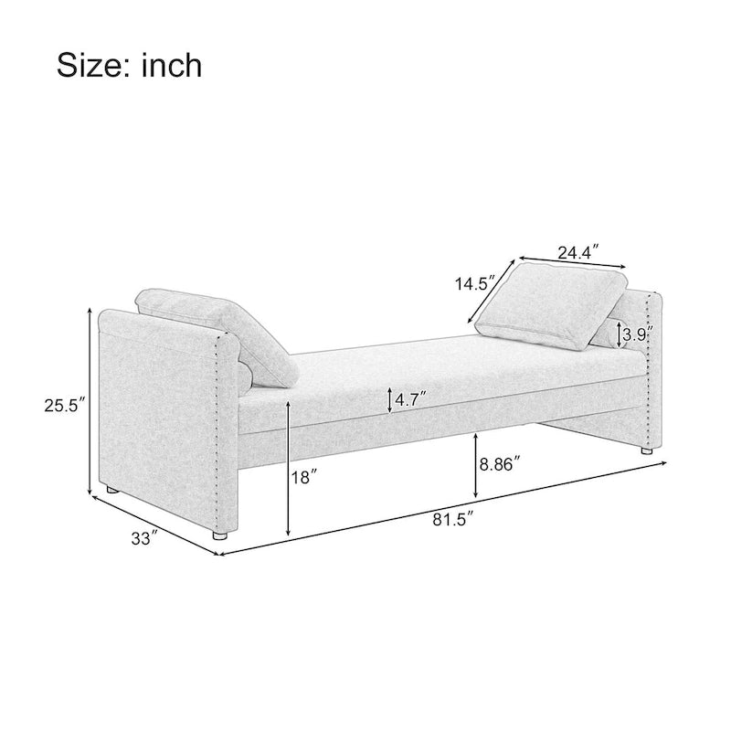 Sofá cama moderno tapizado con almohadas, cama individual pequeña, no necesita colchón, tela de lino