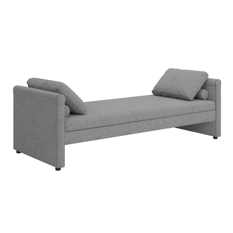 Sofá cama moderno tapizado con almohadas, cama individual pequeña, no necesita colchón, tela de lino