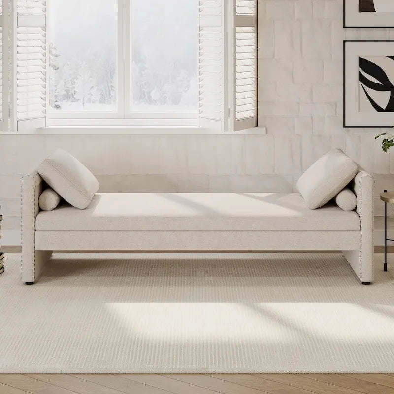 Sofá cama moderno tapizado con almohadas, cama individual pequeña, no necesita colchón, tela de lino