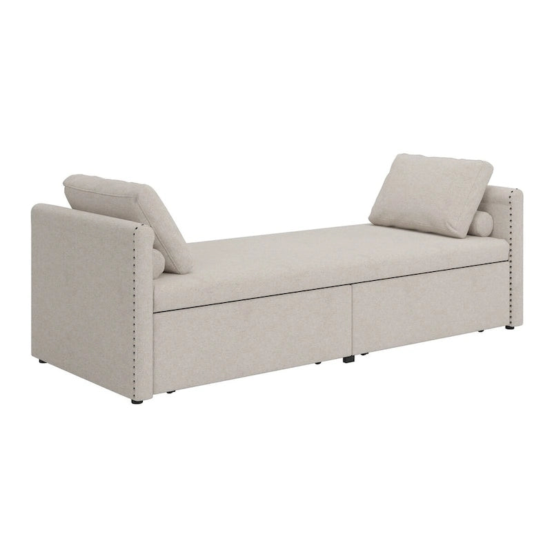 Sofá cama moderno tapizado con almohadas, cama individual pequeña, no necesita colchón, tela de lino