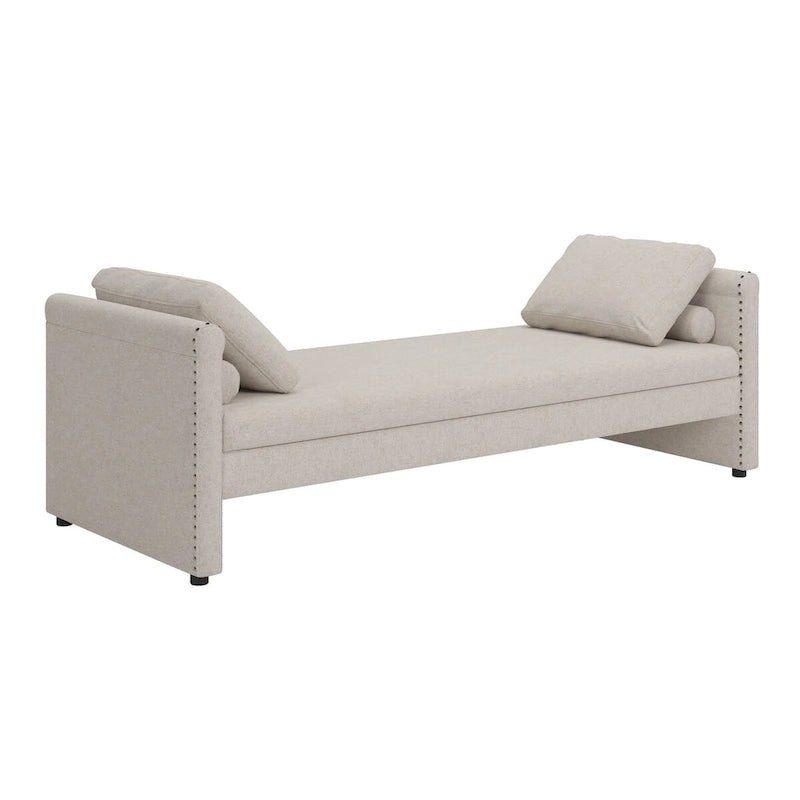Sofá cama moderno tapizado con almohadas, cama individual pequeña, no necesita colchón, tela de lino