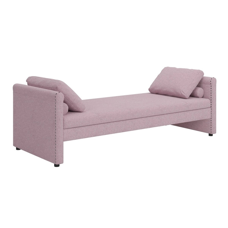 Sofá cama moderno tapizado con almohadas, cama individual pequeña, no necesita colchón, tela de lino